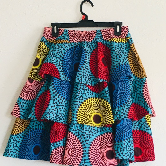 Hongyu Amy women’s African skirt tiered elasticized waistline multi-color size L - Picture 1 of 6
